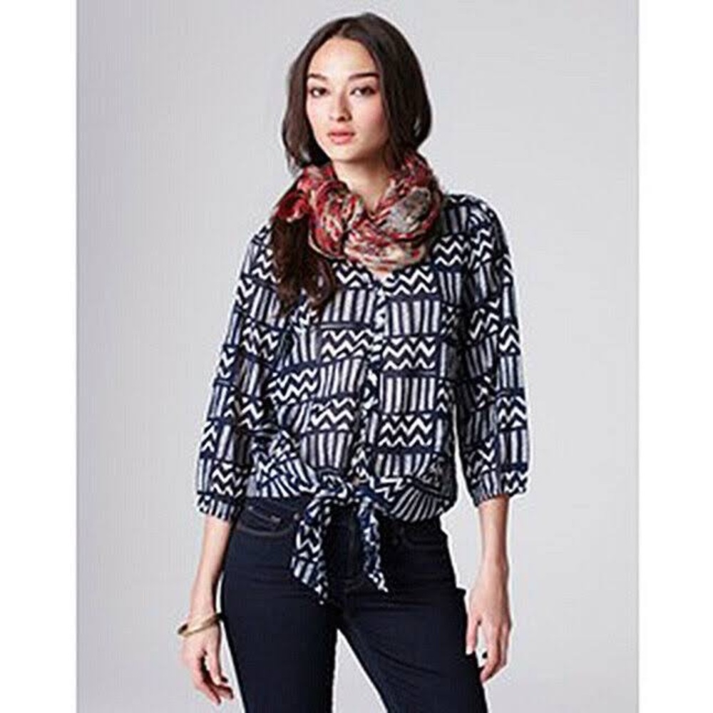Breezy Gauze Tribal Zig Zag Blouse S